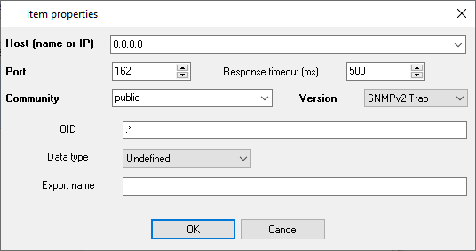 Item properties for SNMP traps