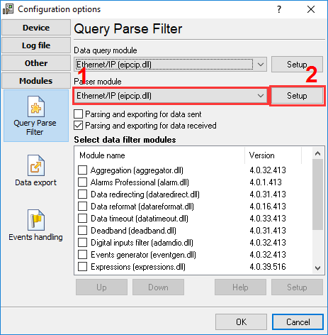 Selecting the the EtherNet/IP plugin