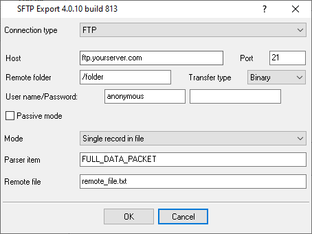 Configuring data plugin for exporting data to SFTP 