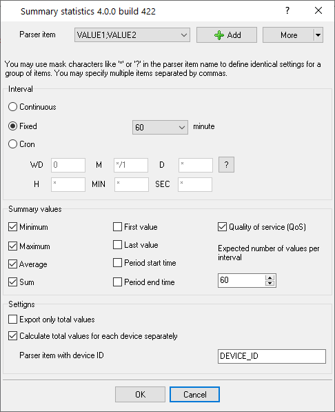 Configuring the plugin to calculate statistics values