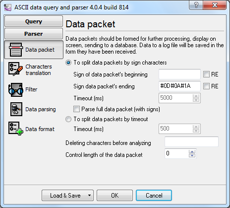 Specifying the data packet properties