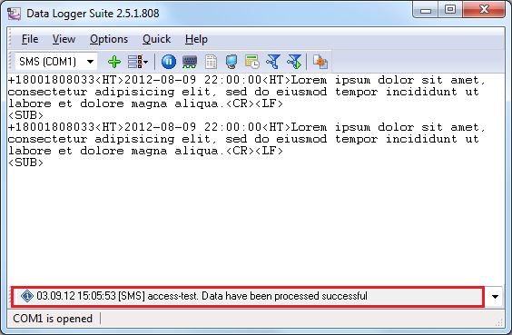 Message about SMS successfully written to the database